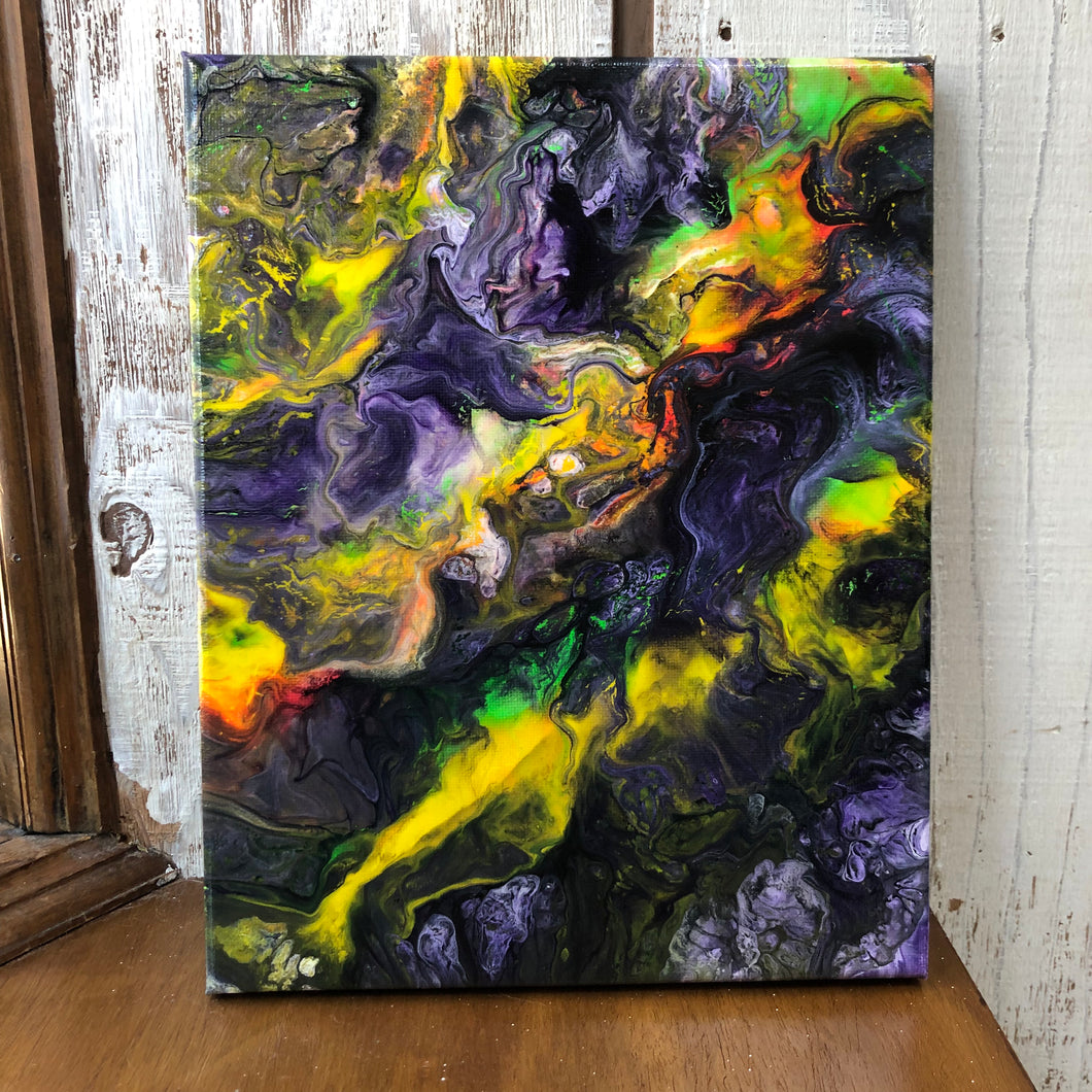 Neon Yellow Nebula Abstract Pour Painting