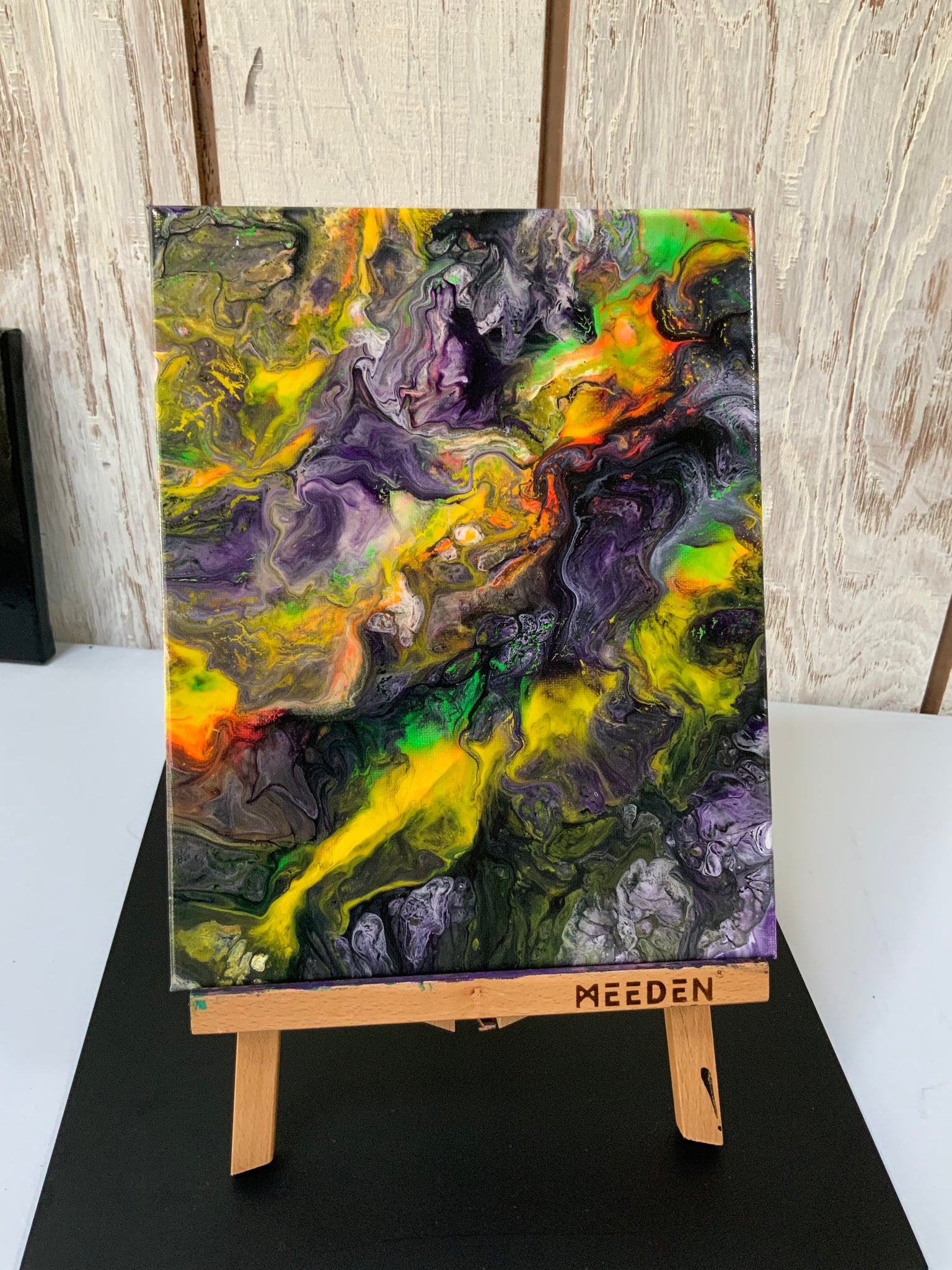 Green Yellow Abstract Acrylic Pour Fluid Art Painting 8 X 10 canvas  original