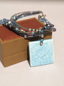Ceramic blue flower necklace