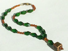 Load image into Gallery viewer, Junior Sized Emerald and burnt orange necklace
