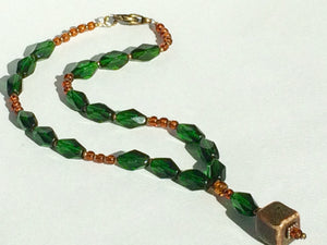 Junior Sized Emerald and burnt orange necklace