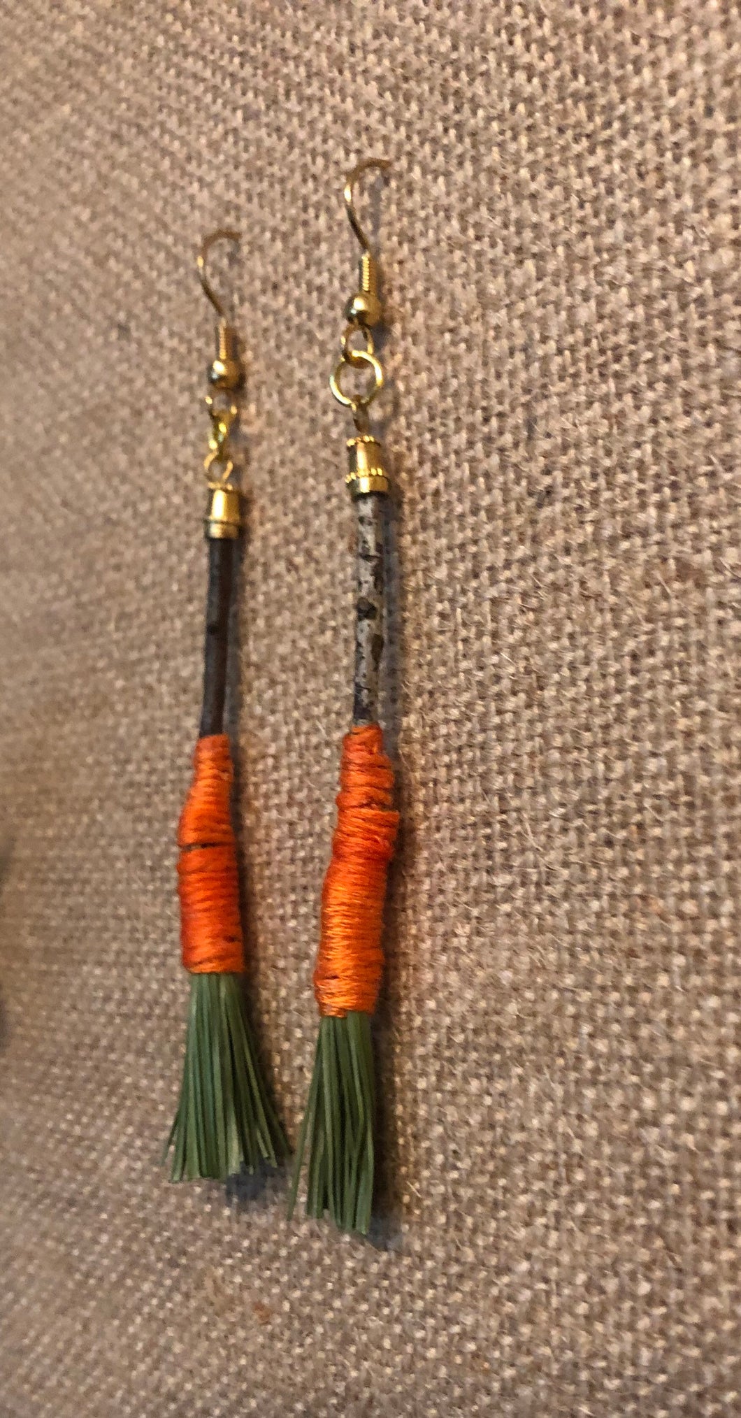 Pine Needle Broomstick Dangle Earrings
