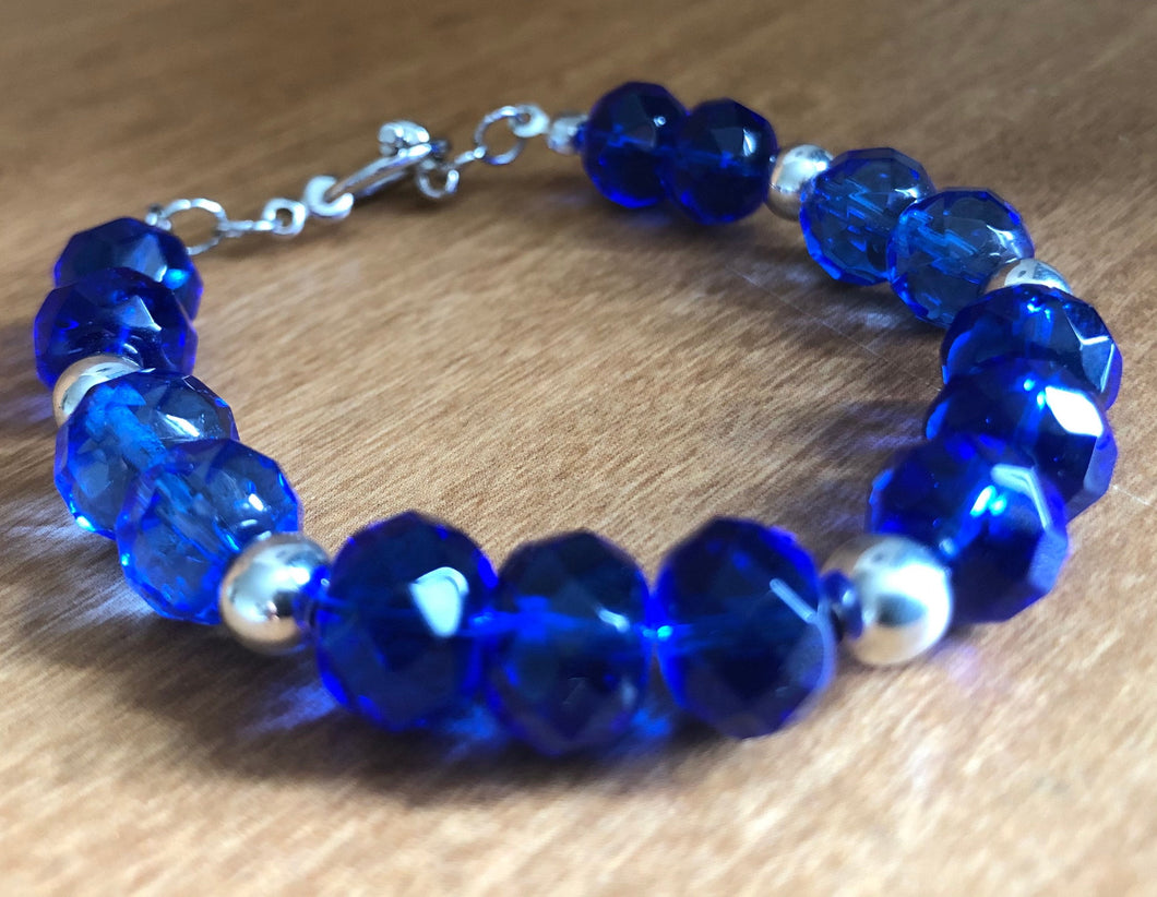 Faceted blue glass and silver bracelet